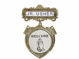 Badge-Jr Usher Welcome-(Pray Hands)-Pin Back-Brass