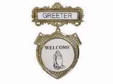 Badge-Greeter Welcome (Pray Hands)-Pin Back-Brass