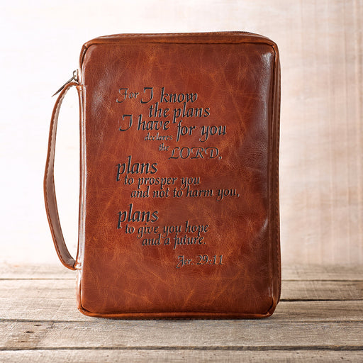 Bible Cover-I Know The Plans-Leather Look-Medium-Burgundy