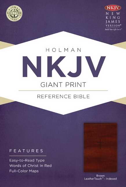 NKJV Giant Print Reference Bible-Brown LeatherTouch Indexed