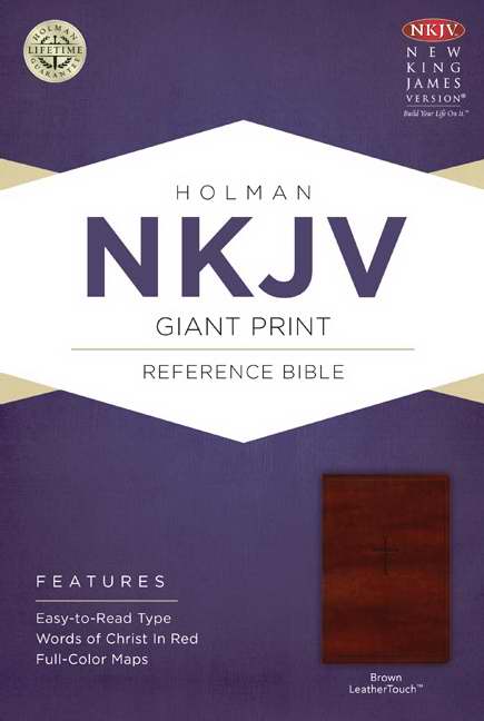 NKJV Giant Print Reference Bible-Brown LeatherTouch