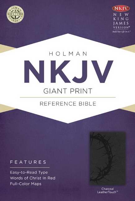NKJV Giant Print Reference Bible-Charcoal LeatherTouch