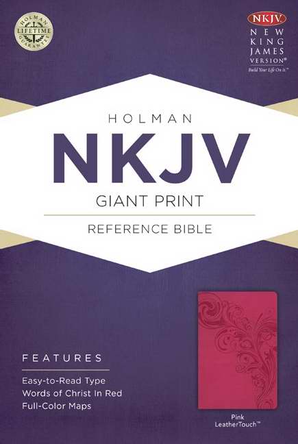 NKJV Giant Print Reference Bible-Pink LeatherTouch