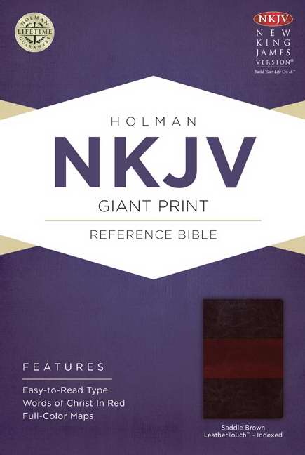 NKJV Giant Print Reference Bible-Saddle Brown LeatherTouch Indexed