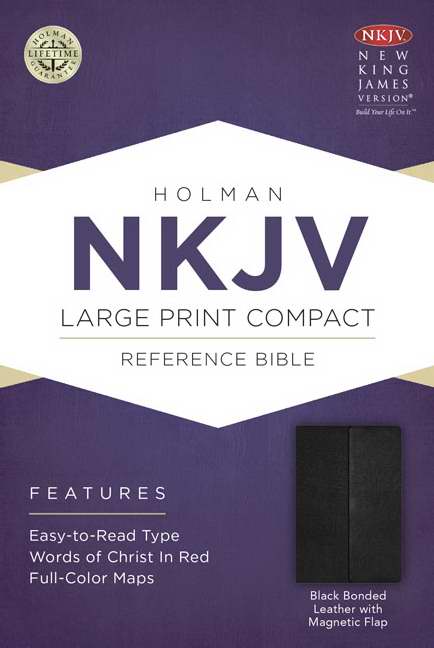 NKJV Large Print Compact Reference Bible-Black Bonded Leather w/Magnetic Flap