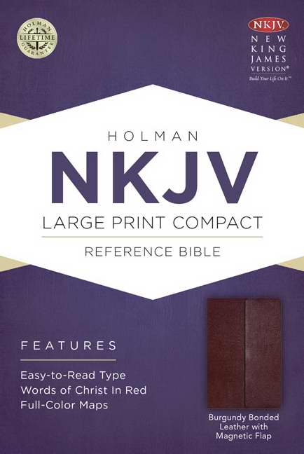 NKJV Large Print Compact Reference Bible-Burgundy Bonded Leather w/Magnetic Flap