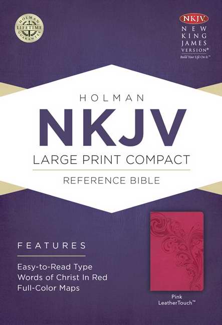 NKJV Large Print Compact Reference Bible-Pink LeatherTouch