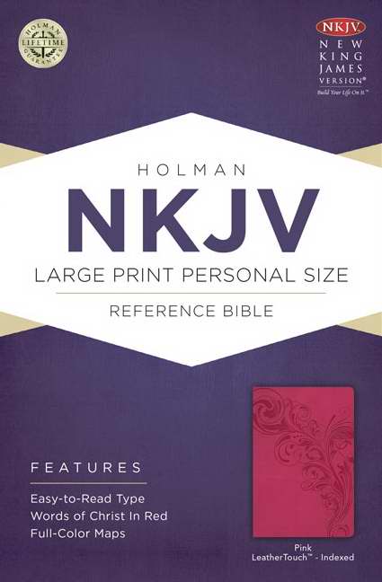 NKJV Large Print Personal Size Reference Bible-Pink LeatherTouch Indexed