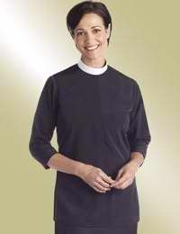 Clerical Shirt-Women-Tunic-3/4 Sleeve Banded Collar-Size 18-Black