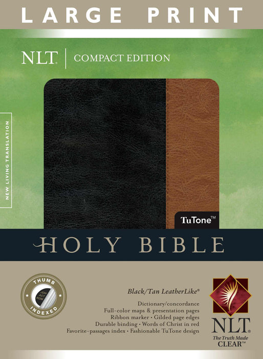 NLT2 Compact Edition/Large Print-Black/Tan TuTone Indexed