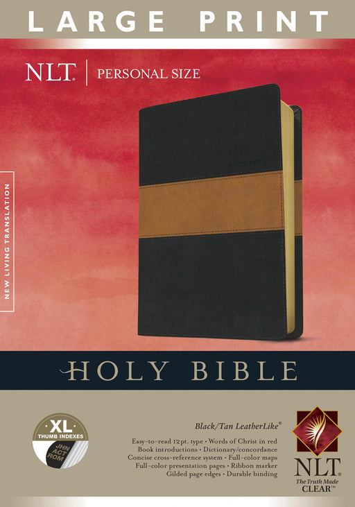 NLT2 Personal Size Large Print Bible-Black/Tan TuTone Indexed