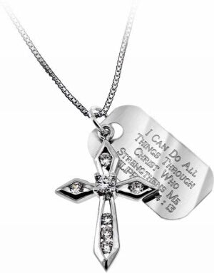 CZ Big Makaira Cross-All Things (Phil 4:1 Necklace