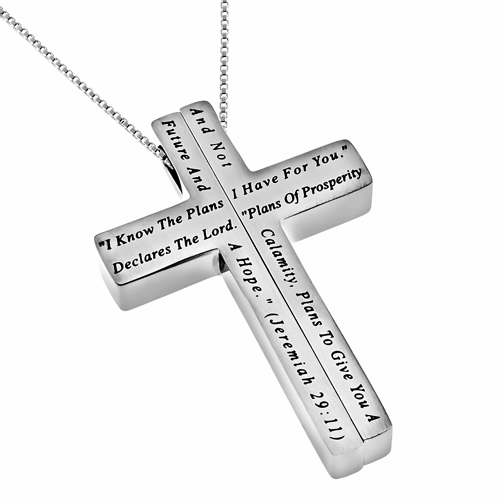 Necklace-Iron Cross-I Know The Plans (Jer 29:11) (18")
