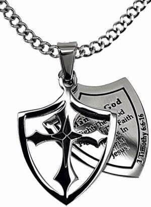 2 Pc Shield Cross-Man Of God (1Tim 6:11) Necklace