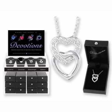 Necklace-Dominique Rhinestone Double Heart-Silver/Crystal