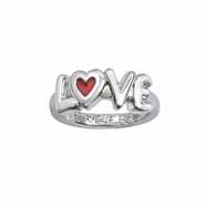 Ring-Love Never Fails w/Red Heart (Ladies) (Sz 7)-Rhodium Plated