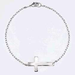Bracelet-Horizontal Cross-8" Chain-Rhodium Plated