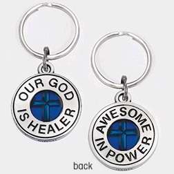Key Chain-Our God Is Healer w/Blue Epoxy-Pewter