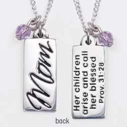 Necklace-Mom w/Crystal (Proverbs 31:28) w/18" Curb Chain (Sterling Silver)