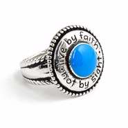 Ring-Live By Faith Not By Sight w/Turquoise Epoxy (Ladies) (Sz 5)-Rhodium