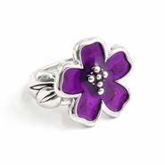 Ring-Cross On Flower In Purple Epoxy (Ladies) (Sz 5)-Rhodium Plated
