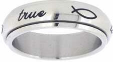 Stainless Cursive-True Love Waits w/Ichthuses Ring