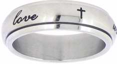 Ring-Stainless Cursive-True Love Waits w/Crosses Spin-Style 388-Size  6