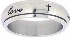 Stainless Cursive-True Love Waits w/Crosses S Ring