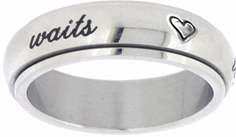 Ring-Stainless Cursive-True Love Waits w/Hearts Spin-Style 389-Size  4