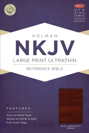 NKJV Large Print UltraThin Reference Bible-Brn Lea