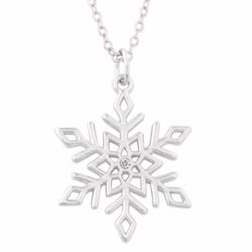 Necklace-Snowflake w/Cubic Zirconia w/20" Chain-Rhodium Plated