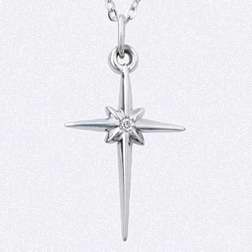 Necklace-Christmas Star Cross w/Cubic Zirconia w/18" Chain-Rhodium Plated