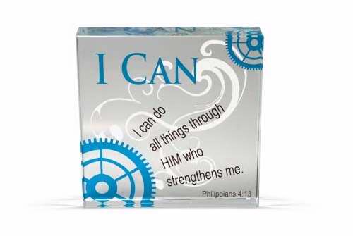 Plaque-Square Crystal Block-I Can Do All Things... Philippians 4:13 (3")