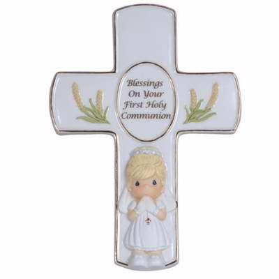 Cross-Blessings On Your First Holy Communion-Girl w/Stand (7")