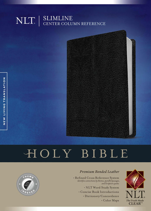 NLT2 Slimline Center Column Reference Bible-Black Premium Bonded Leather Indexed