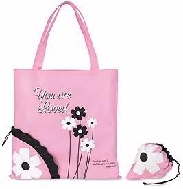 Tote-(Fold-In Bag)-Nylon-You Are Loved-Pink (16.5" x 17.5" x 4.5")