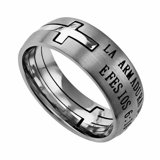 Span-Ring-Double Cross-Armor Of God-Silver (Mens)-Sz  9