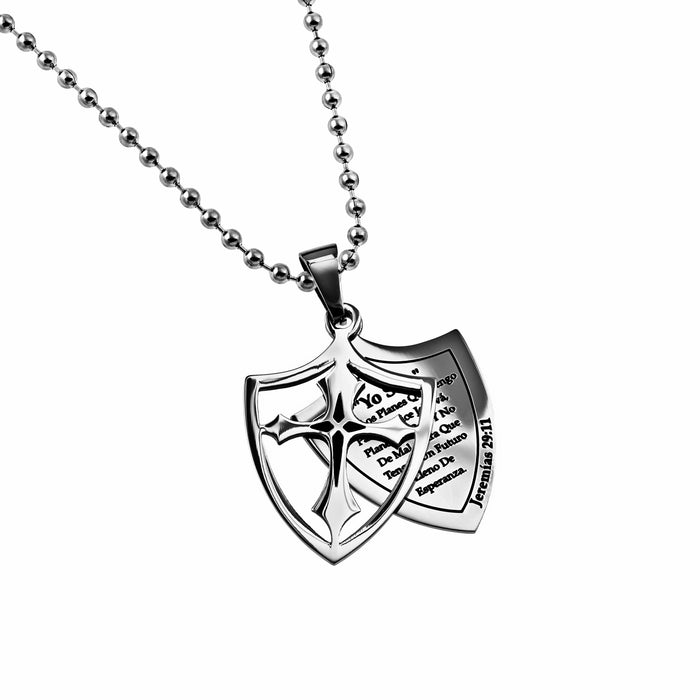 Span-Necklace-2 Piece Shield Cross-I Know (Mens)-24" Chain