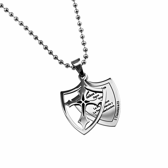 Span-Necklace-2 Piece Shield Cross-Man Of God (Mens)-24" Chain