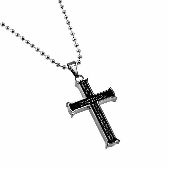 Span-Necklace-Black Iron Cross-Christ My Strength (Mens)-20" Chain
