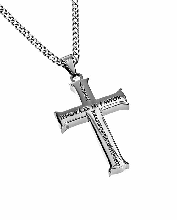 Span-Necklace-Silver Iron Cross-Psalm 23 (Mens)-24" Chain
