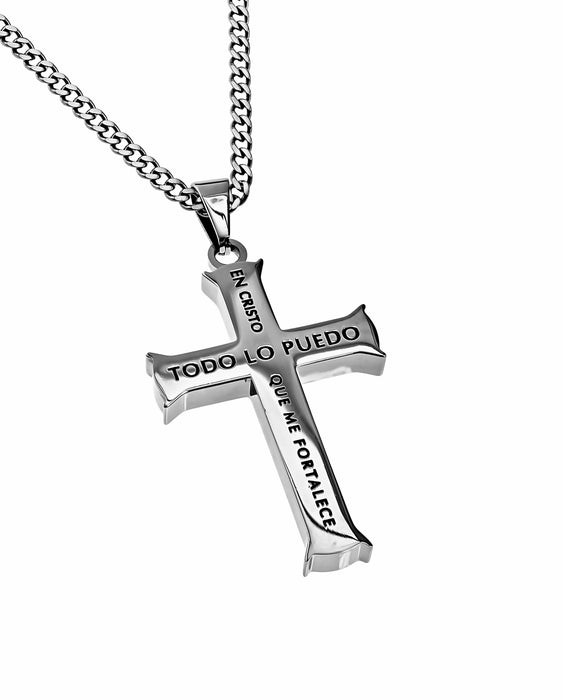 Span-Necklace-Silver Iron Cross-Through Christ (Mens)-24" Chain