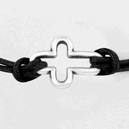 Bracelet-Open Cross w/Adjustable Cord-Pewter
