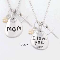 Necklace-Mom I Love You w/Nugget & Cross w/18" Chain-Rhodium Plated