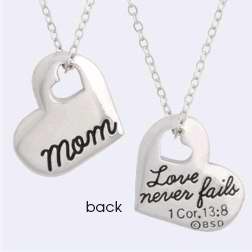 Necklace-Mom/Love Never Fails w/18" Chain-Rhodium Plated
