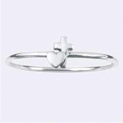 Ring-Small Cross & Heart (Ladies)-Stackable (Sterling Silver) (Size 5)