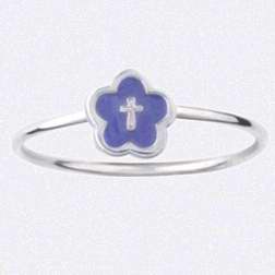 Ring-Purple Flower w/Cross (Ladies)-Stackable (Sterling Silver) (Size 5)