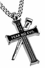 Necklace-Black Established Cross & Nail-Fear No Evil (Psalm 23:4) (24")