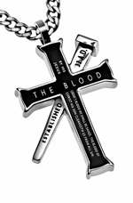 Necklace-Black Established Cross & Nail-By His Blood (24")