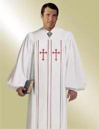 Clergy Robe-Cleric-S16/SM12-White W/Red Piping